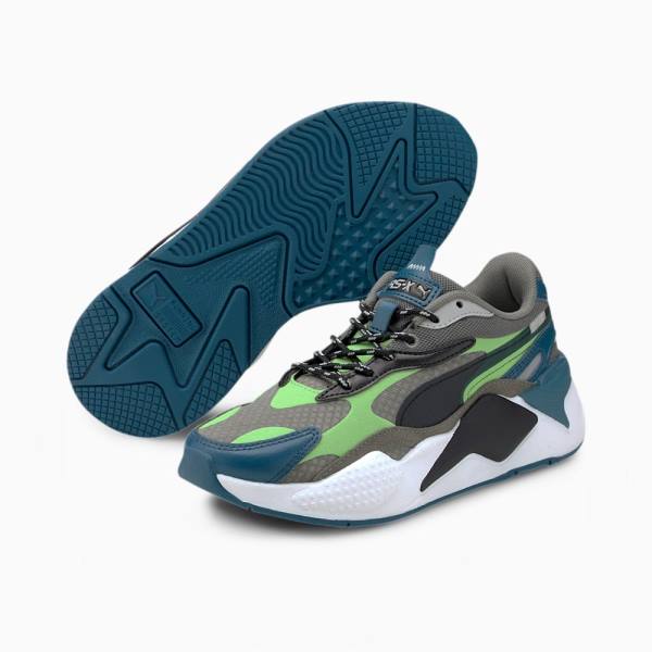 Grey / Green Girls' Puma RS-X3 City Attack Youth Sneakers | PM581VTP