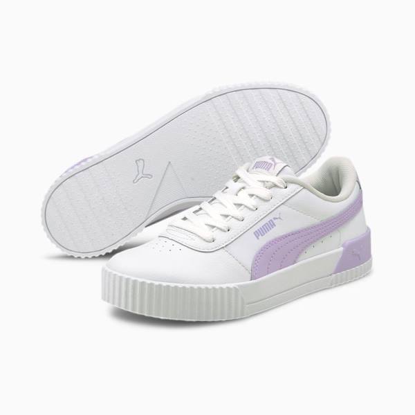 White / Purple Women's Puma Carina Leather Sneakers | PM052DIJ
