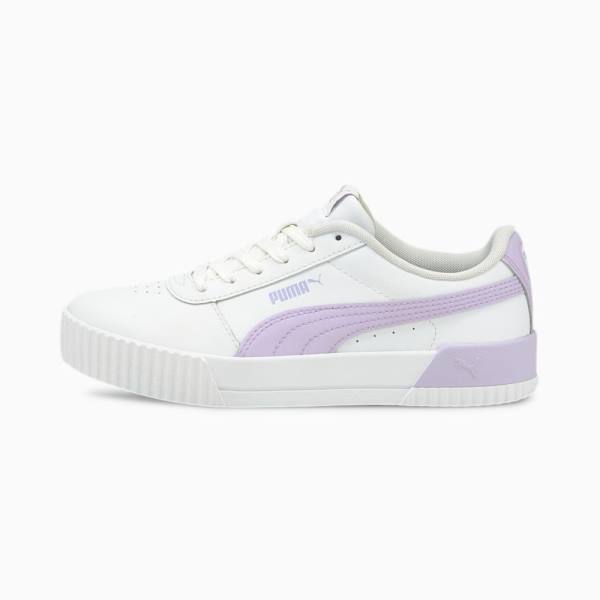 White / Purple Women's Puma Carina Leather Sneakers | PM052DIJ