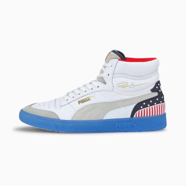 White / Red Men's Puma Ralph Sampson Mid 4th of July Sneakers | PM058SXI