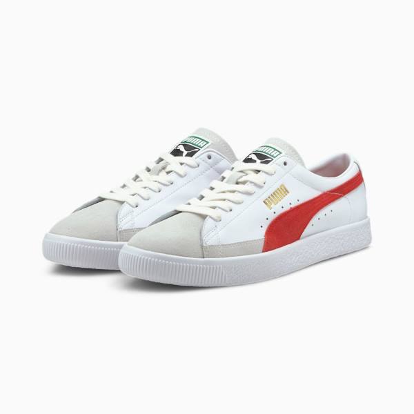White / Red Women's Puma Basket VTG Sneakers | PM243IDS