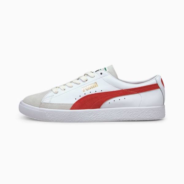 White / Red Women's Puma Basket VTG Sneakers | PM243IDS