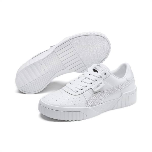 White / Silver Women's Puma Cali Snake Sneakers | PM954JPR