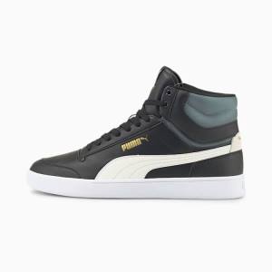 Black Grey Gold Men's Puma Shuffle Mid Sneakers | PM598NGF