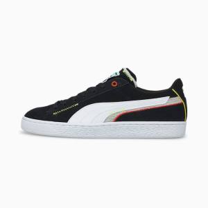 Black White Men's Puma Suede Displaced Sneakers | PM491IMD