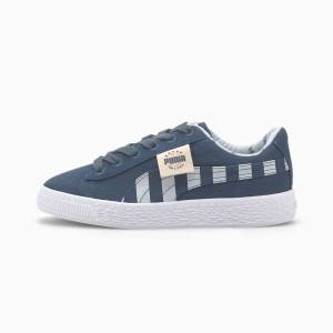 Blue / Grey Boys' Puma Basket Canvas T4C Sneakers | PM125VJF