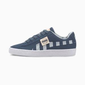 Blue / Grey Boys' Puma Basket Canvas T4C Youth Sneakers | PM842XWF