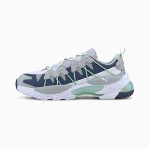 Blue / Grey Men's Puma LQD CELL Omeag Striped Kit Sneakers | PM349HOY
