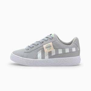 Green / Grey Boys' Puma Basket Canvas T4C Sneakers | PM569ZJM