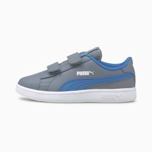 Grey / Blue Boys' Puma Smash v2 Leather Sneakers | PM271RTK
