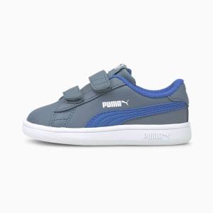 Grey / Blue Girls' Puma Smash v2 Sneakers | PM439LPW