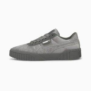 Grey / Gold Women's Puma Cali Velour Sneakers | PM872JHR