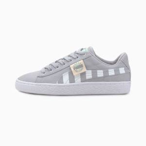 Grey / Green Girls' Puma Basket Canvas T4C Youth Sneakers | PM308GUZ