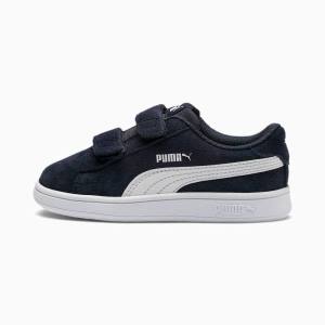 Navy / White Boys' Puma Smash v2 Suede Tennis Sneakers | PM472MCJ