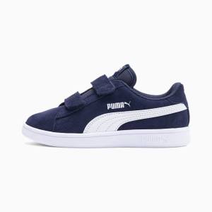 Navy / White Girls' Puma Smash v2 Suede Sneakers | PM510RVN