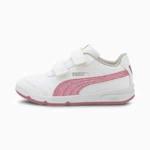 White / Black / Grey / Silver Girls' Puma Stepfleex 2 SL VE Glitz Sneakers | PM019KCZ