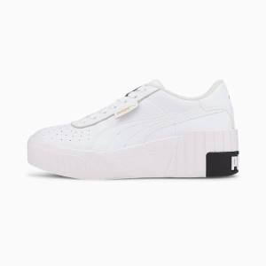 White / Black Women's Puma Cali Wedge Sneakers | PM731XGD