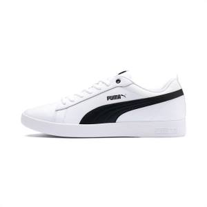 White / Black Women's Puma Smash v2 Leather Sneakers | PM215NFS