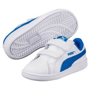 White / Blue Girls' Puma Smash Leather V PS Sneakers | PM709EOM