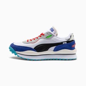 White / Blue / Grey Men's Puma Style Rider Ride On Sneakers | PM704AQW