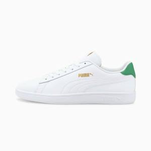 White Green Gold Men's Puma Smash v2 Leather Sneakers | PM635CZM