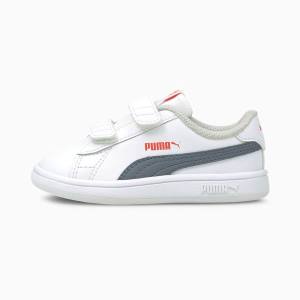 White / Grey Boys' Puma Smash v2 Sneakers | PM079MAG