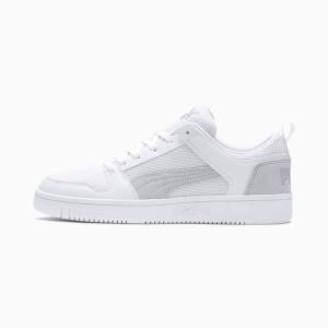 White / Grey Men's Puma Rebound Lay-Up Lo Mesh Sneakers | PM621SCP