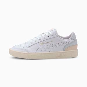 White / Grey / White Women's Puma Ralph Sampson Lo Perforated Soft Sneakers | PM530UGI