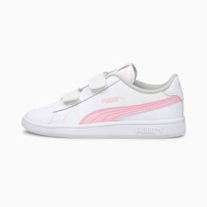 White / Pink Boys' Puma Smash v2 Leather Sneakers | PM749FPZ