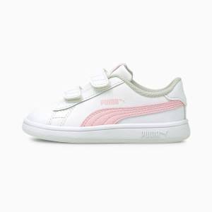 White / Pink Girls' Puma Smash v2 Sneakers | PM698BWK