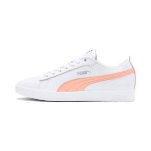 White / Pink / Silver Women's Puma Smash v2 Leather Sneakers | PM981MDO