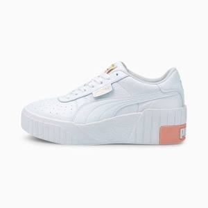 White / Pink Women's Puma Cali Wedge Sneakers | PM748JHC