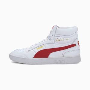 White / Red Women's Puma Ralph Sampson Mid Sneakers | PM395QIC