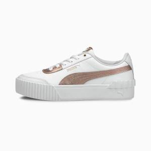 White / Rose / Gold Women's Puma Carina Lift Metallic Sneakers | PM894ZIU