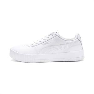 White / Silver Women's Puma Carina Leather Sneakers | PM518ZSB