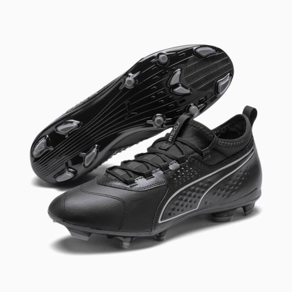 Black / Black Men's Puma PUMA ONE 3 Leather FG Football Shoes | PM351WMY