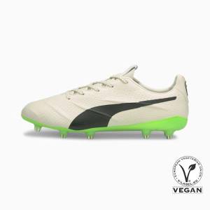 White Black Green Men's Puma King Platinum 21 VGN FG/AG Football Shoes | PM941CHB