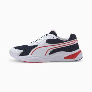 White / Red Men's Puma 90s Runner Sneakers | PM837VCJ